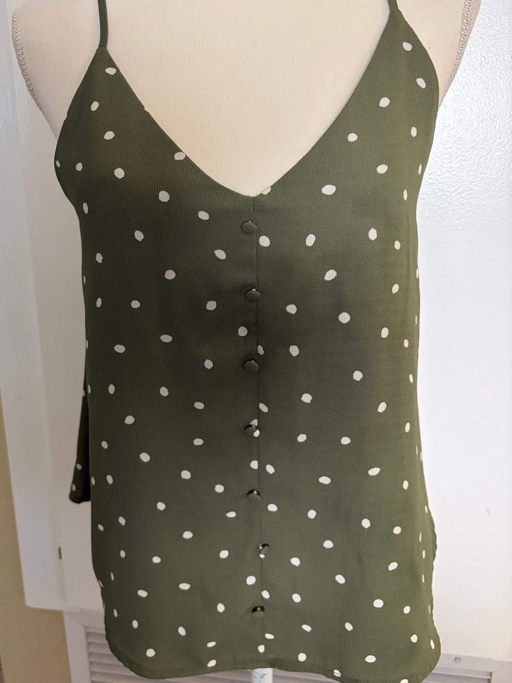 MINE Olive Green Polka Dot Button-Front Cami Size S